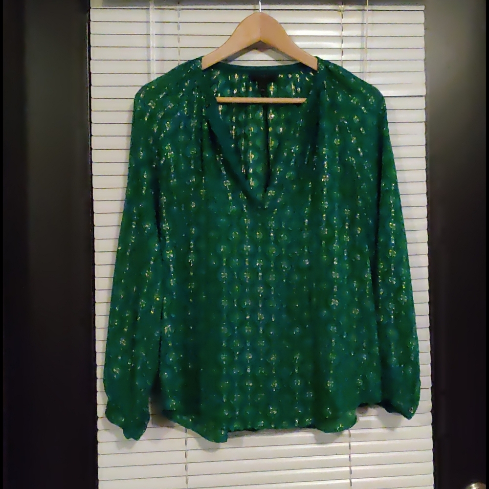 J Crew Green Gold Long Sleeve Blouse
